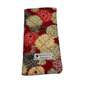 Handmade Quilted Eyeglass Case Red Chrysanthemum Pattern NEW